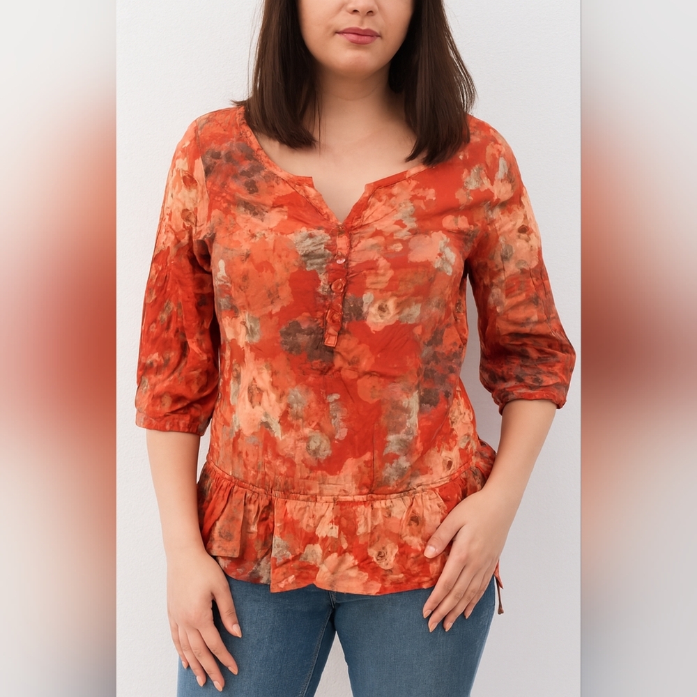 Croft & Barrow Floral fallā peplum Orange ruffle Cottagecore Office M Y2K blouse